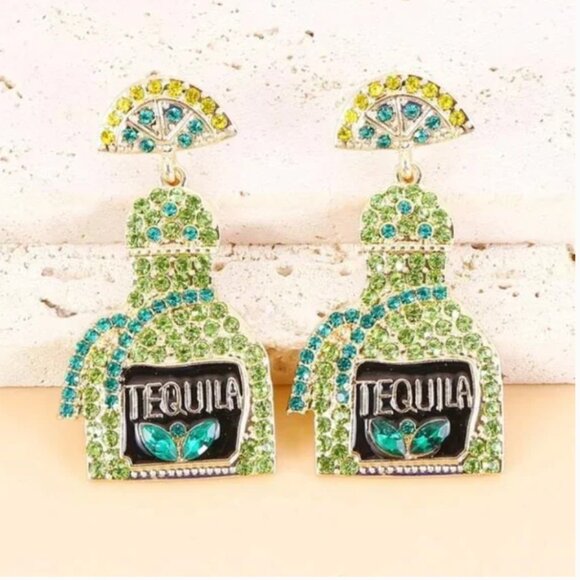 Tequila Party Rhinestone Boho Peasant Hipster Art Pop Earrings - Picture 6 of 7